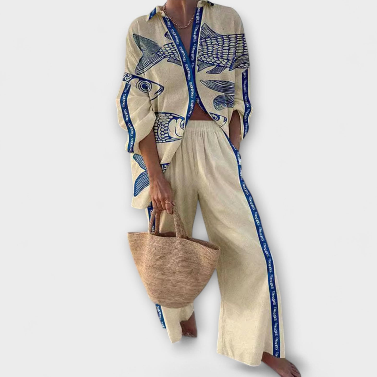 Yazette – Linen Look with Fish Print